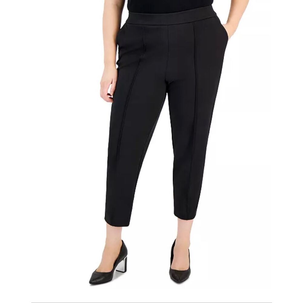 Tahari ASL Ponte Mid-Rise Front-Seamed Cropped Ankle Pants Black 24W